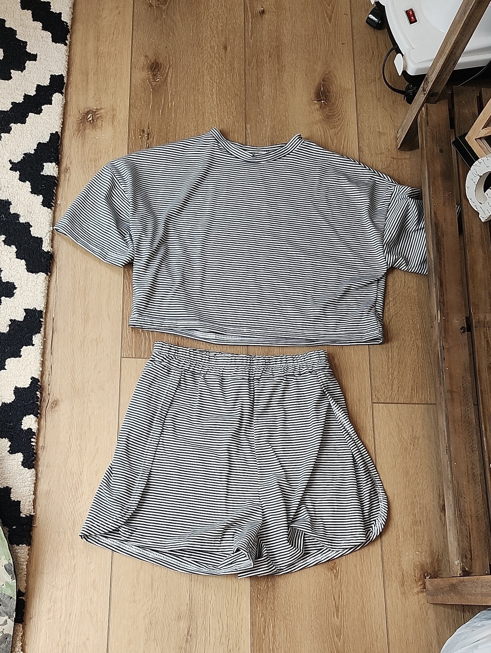 Striped Crop Tee & Shorts Sleep Set, Large